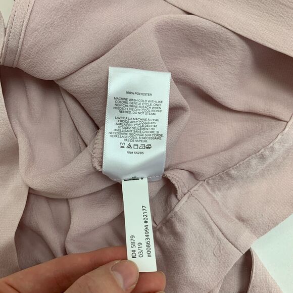 Express Highneck Wrap Satin Blouse Womens XS Extra Small Ballet Pink Keyhole - Picture 10 of 12